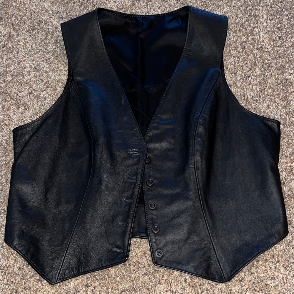 Lariat Black Leather Women's Vest
